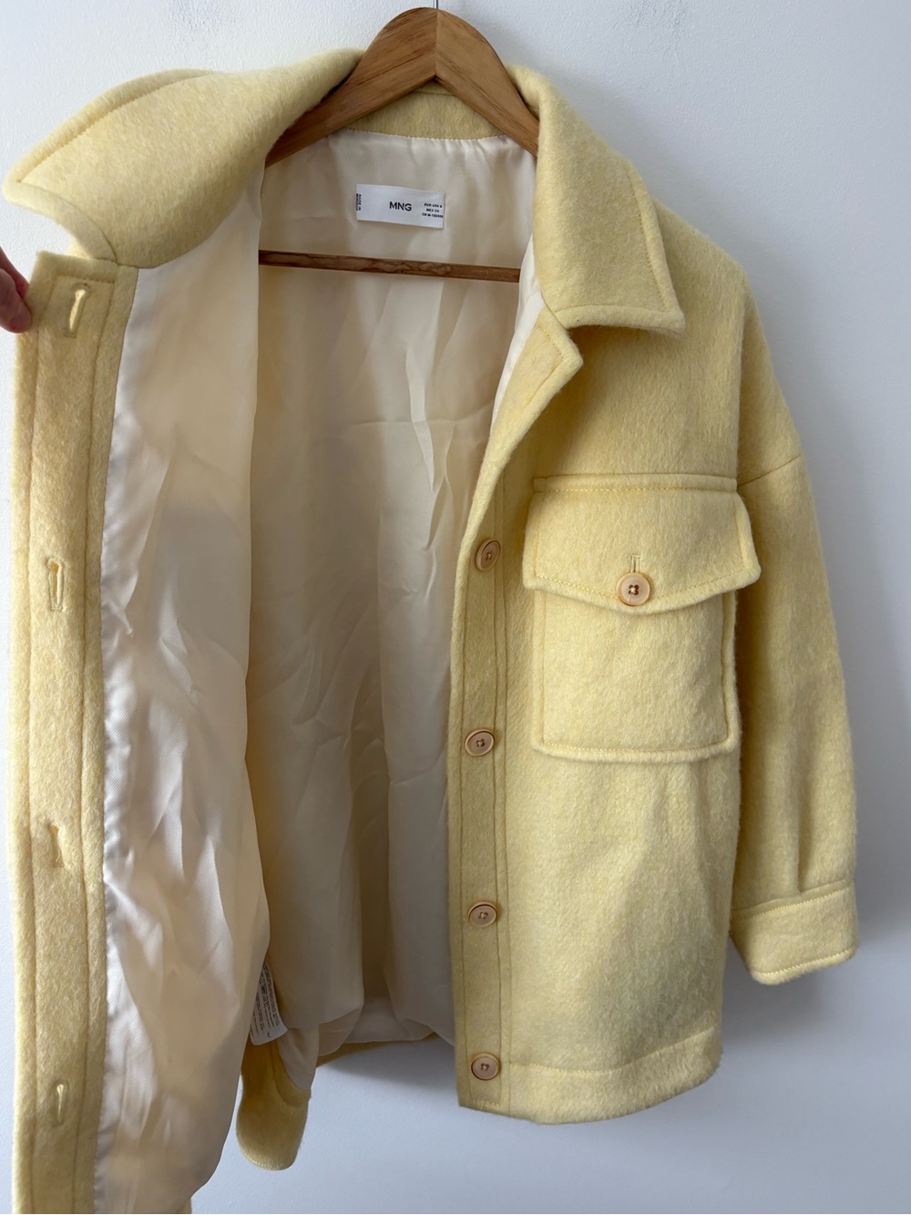 Mango Oversized Utility Jacket Butter Yellow Wool-Look Size Small Fall Chic - Picture 5 of 12
